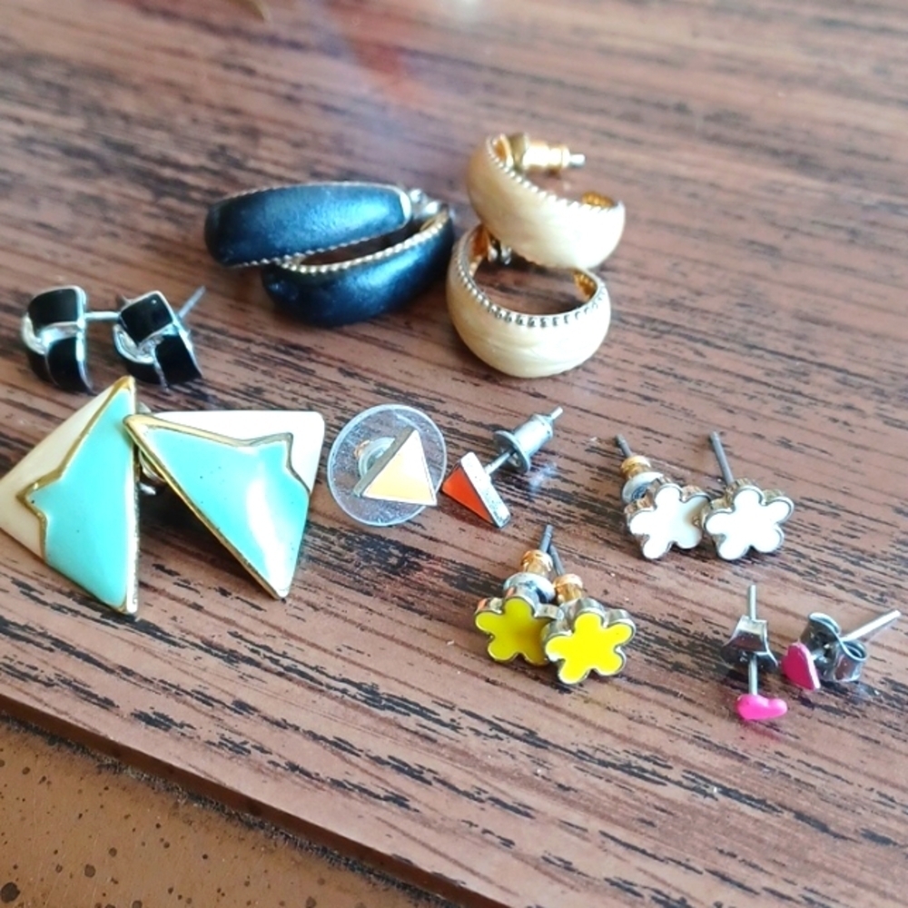 Vintage Enamel Earrings, 8 pair lot